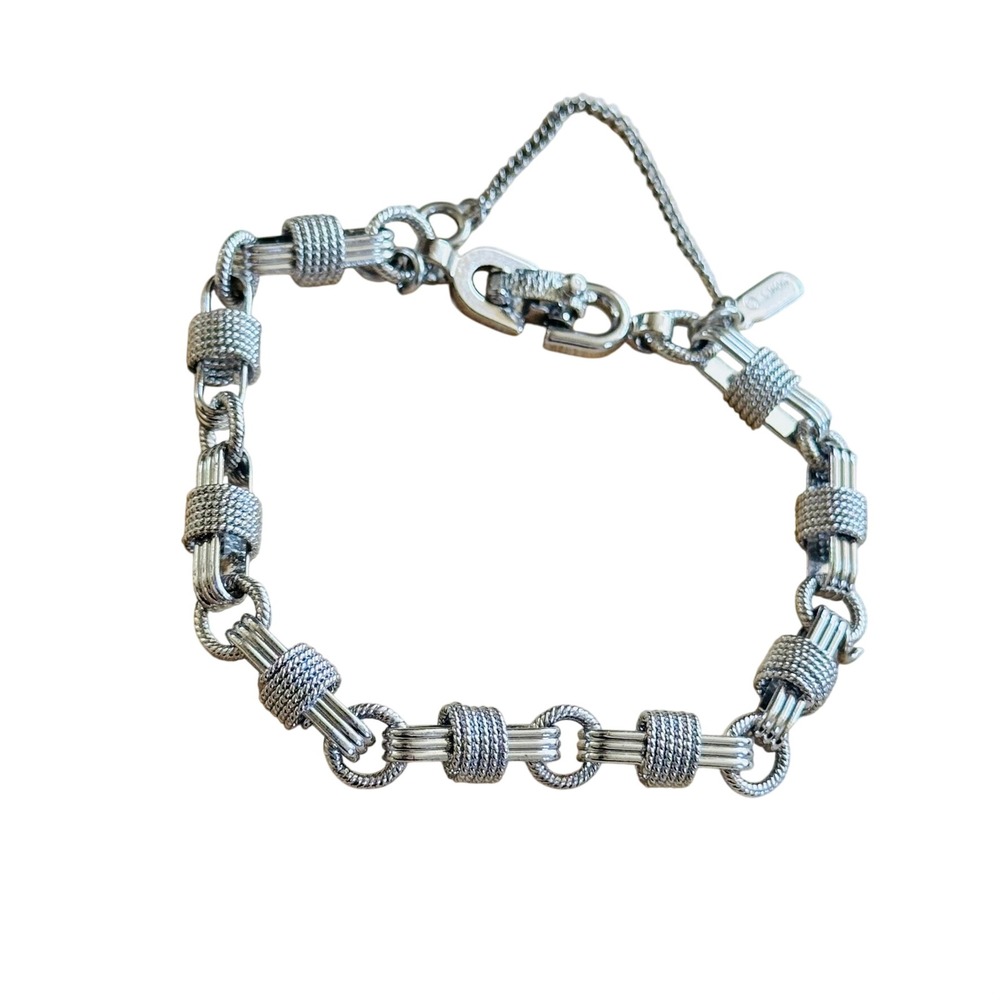 VTG Monet Silver Plated Chain Barrel Knot Bracelet Charm Starter MCM Retro 7.5"